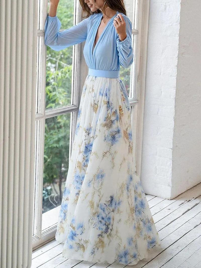 Madeleine | Atemberaubendes Maxikleid mit floralem Druck und V-Ausschnitt