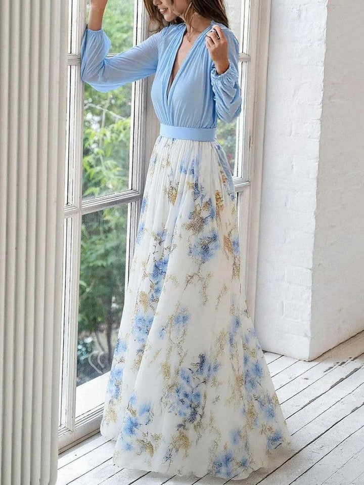 Madeleine | Atemberaubendes Maxikleid mit floralem Druck und V-Ausschnitt