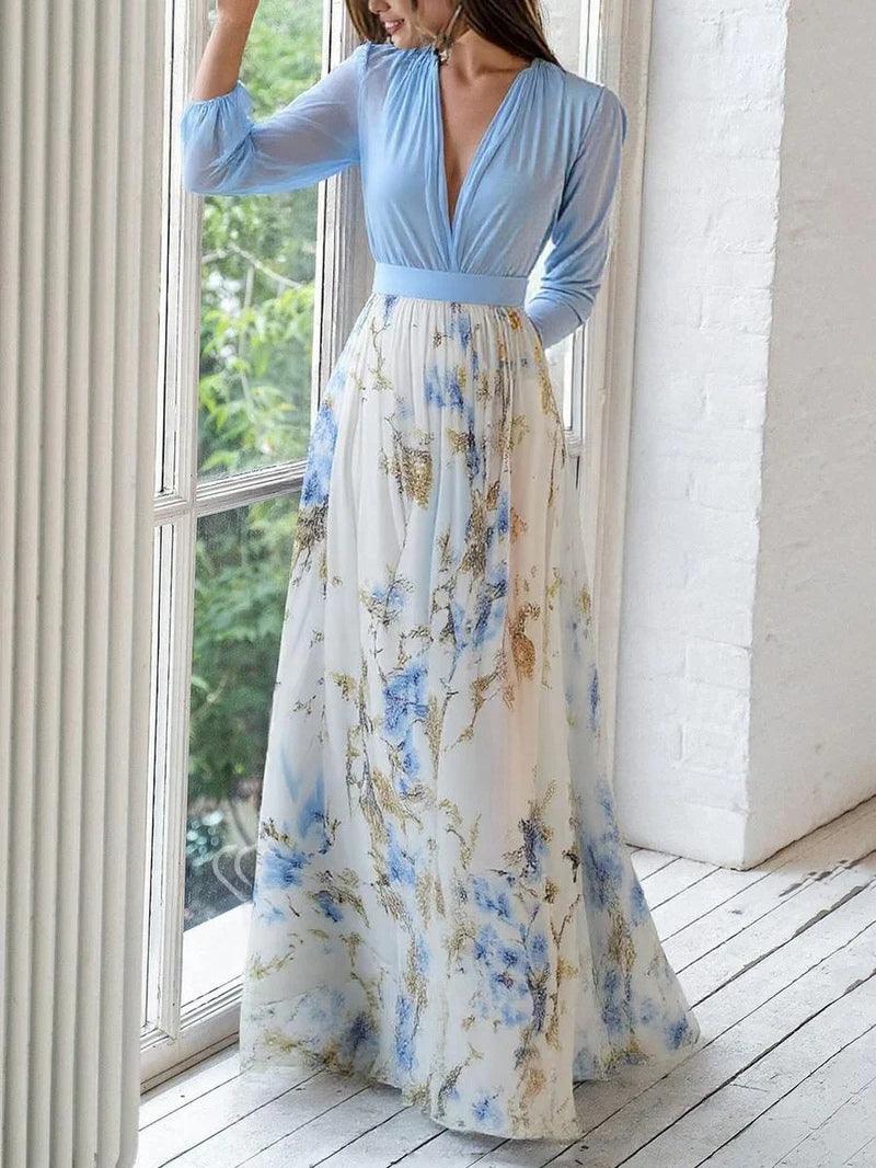 Madeleine | Atemberaubendes Maxikleid mit floralem Druck und V-Ausschnitt