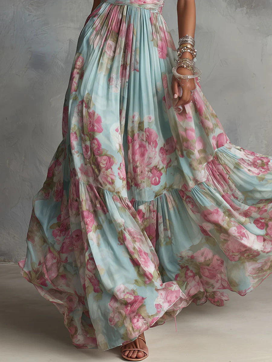 Fiora | Weicher floraler Chiffon-Maxi