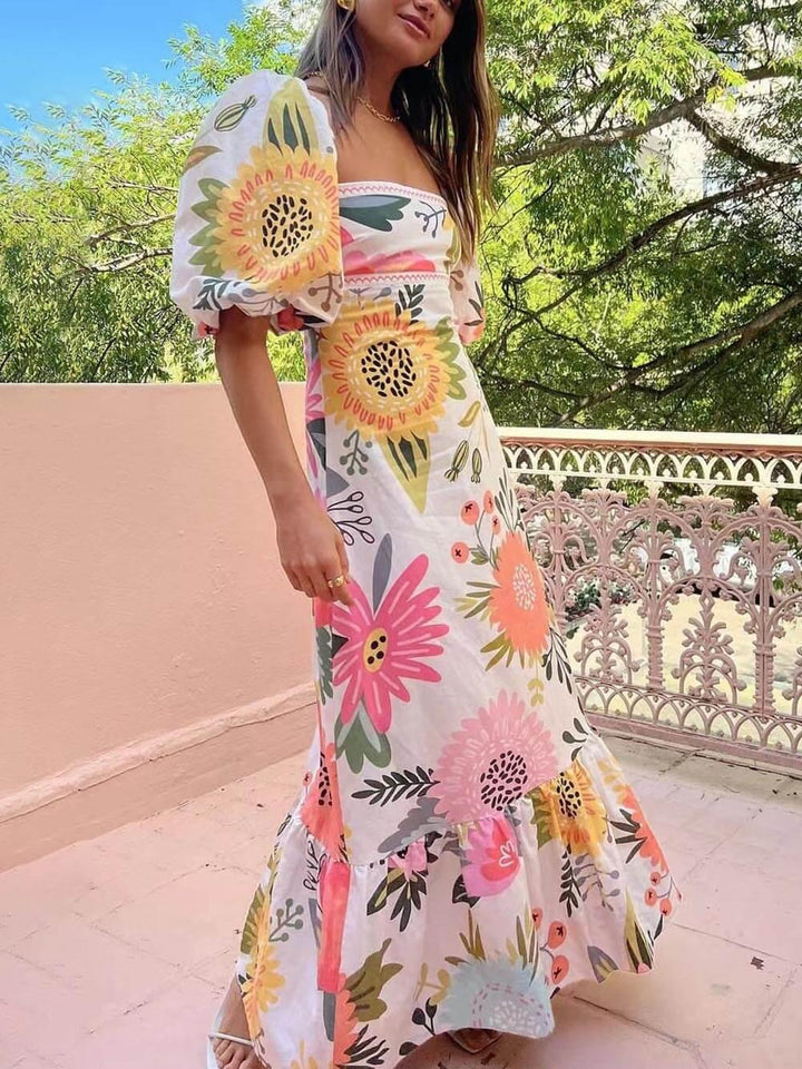 Ivy | Urlaub Quadrat-Ausschnitt Blumenmuster Maxikleid