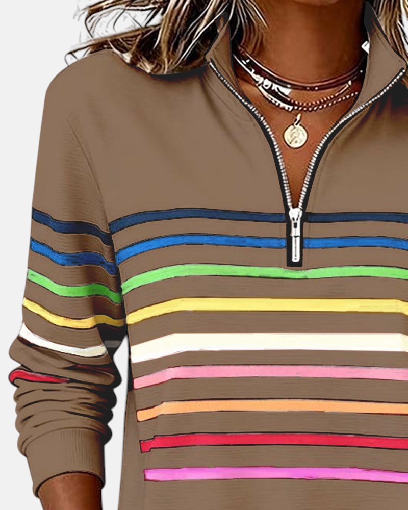 Vienna | Regenbogen gestreifter Zip-Sweatshirt