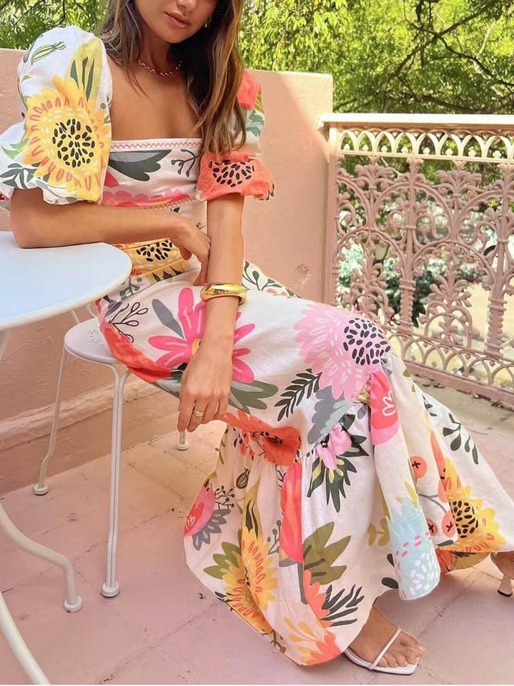 Ivy | Urlaub Quadrat-Ausschnitt Blumenmuster Maxikleid