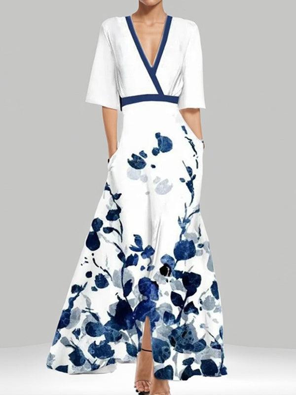 Lea | Seaside Glam Elegantes Maxikleid mit Halblangen Ärmeln