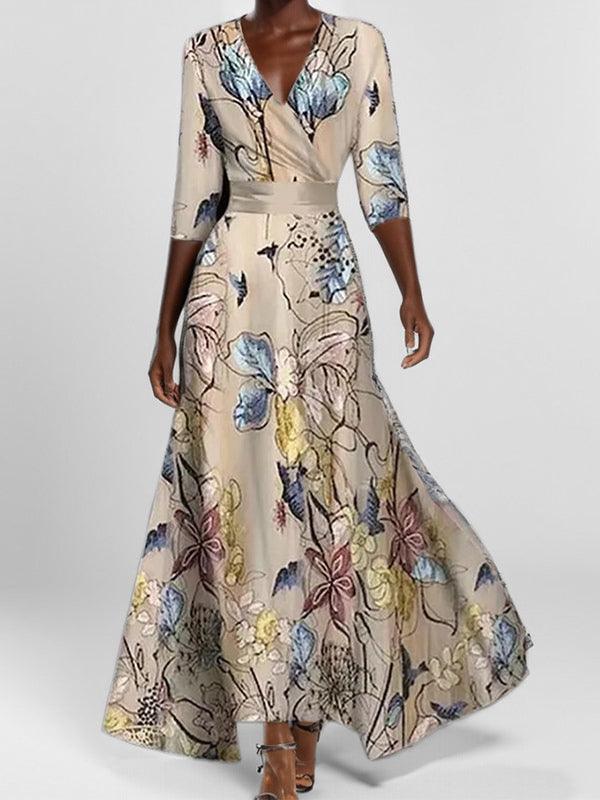 Lea | Seaside Glam Elegantes Maxikleid mit Halblangen Ärmeln