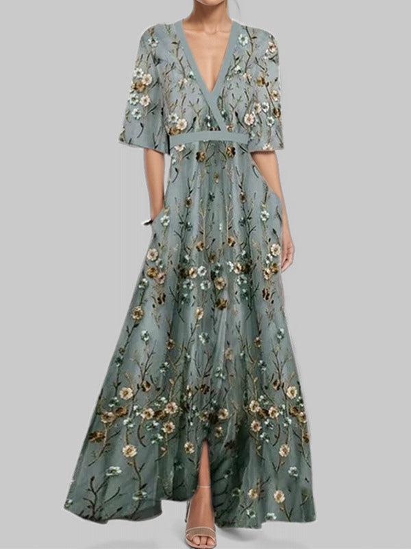 Lea | Seaside Glam Elegantes Maxikleid mit Halblangen Ärmeln