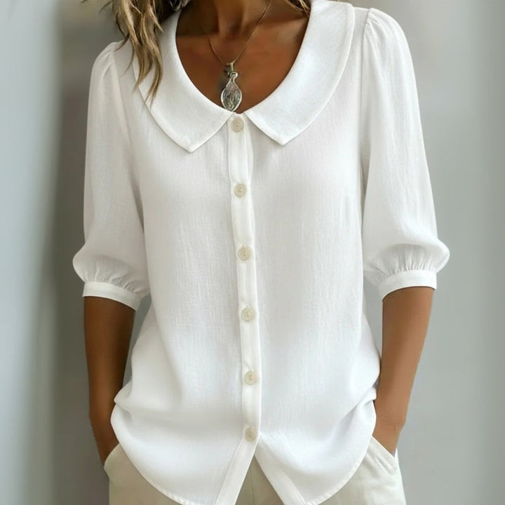 Céline™ | Unifarbene, lässige Bluse mit Rundhals