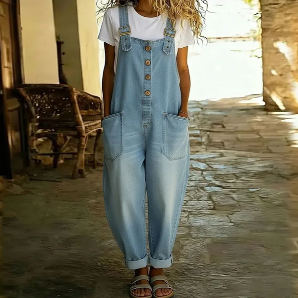 Saylor - Vintage Weicher Denim-Look Latzhose