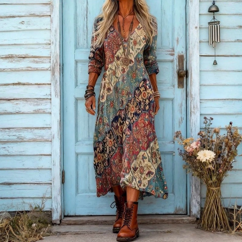 Evelyn | Vintage-inspiriertes lässiges Kleid mit langen Ärmeln
