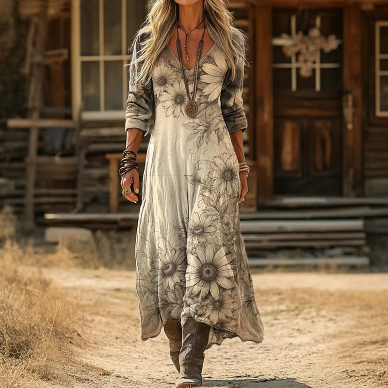 Evelyn | Vintage-inspiriertes lässiges Kleid mit langen Ärmeln