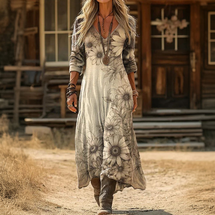 Evelyn | Vintage-inspiriertes lässiges Kleid mit langen Ärmeln