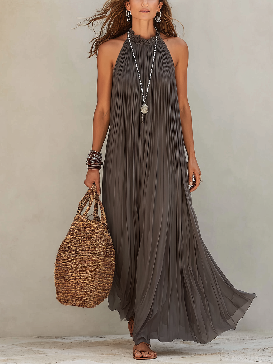 LIRA | Maxi Kleid Halter Plissee Grau