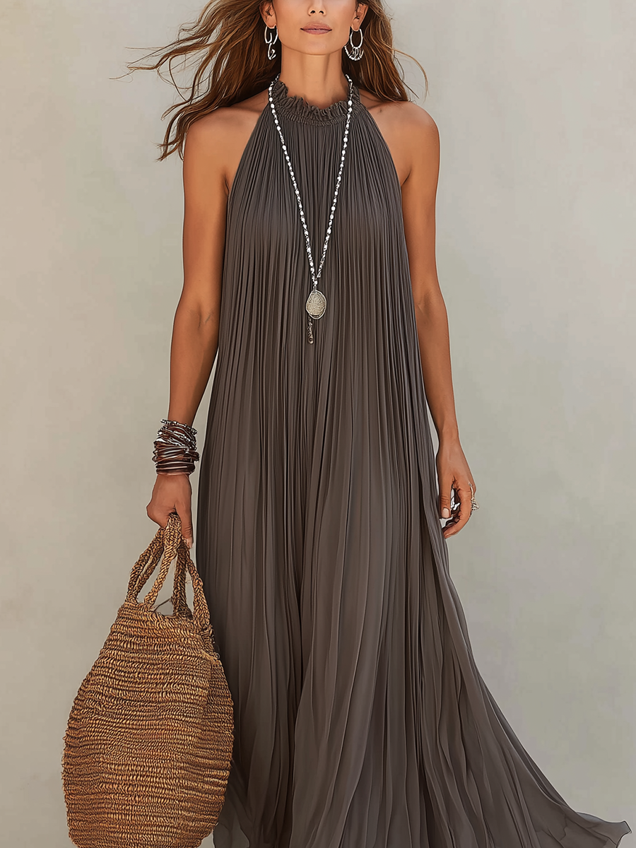 LIRA | Maxi Kleid Halter Plissee Grau