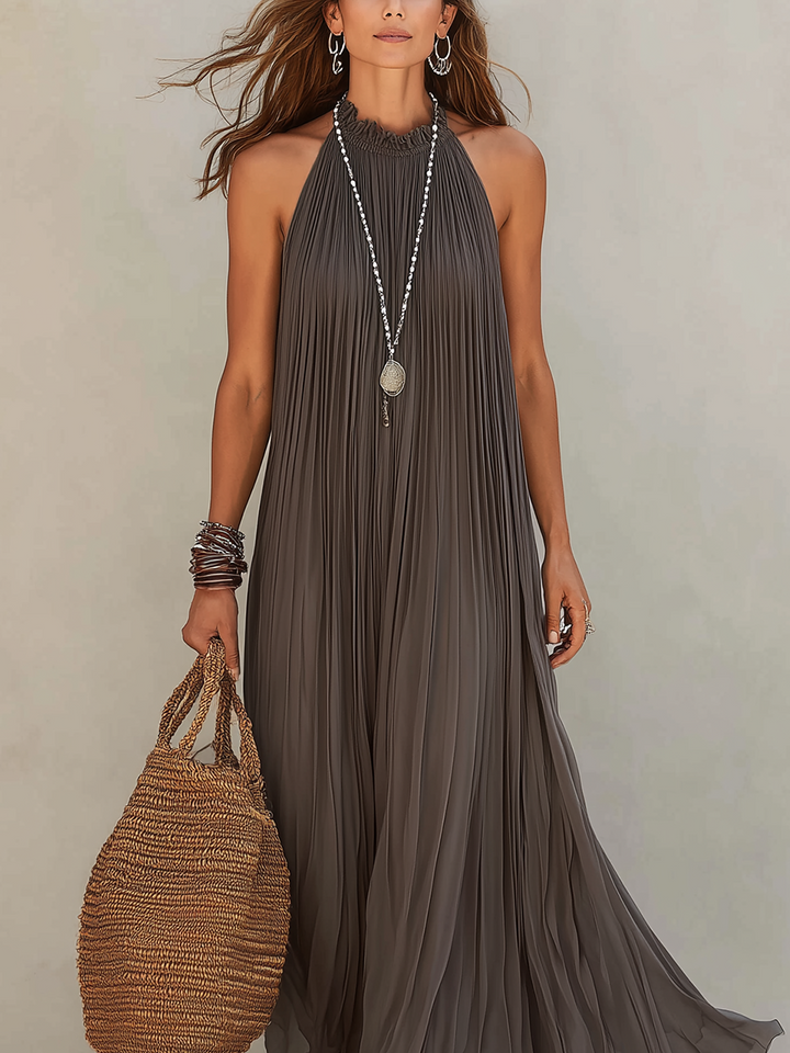 LIRA | Maxi Kleid Halter Plissee Grau
