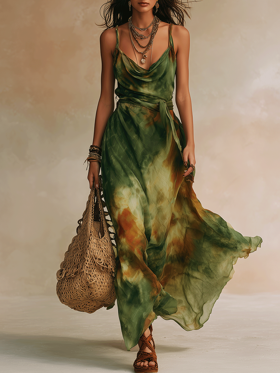 ELIRA | Maxi Kleid Grünes Abstract