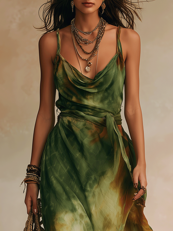 ELIRA | Maxi Kleid Grünes Abstract