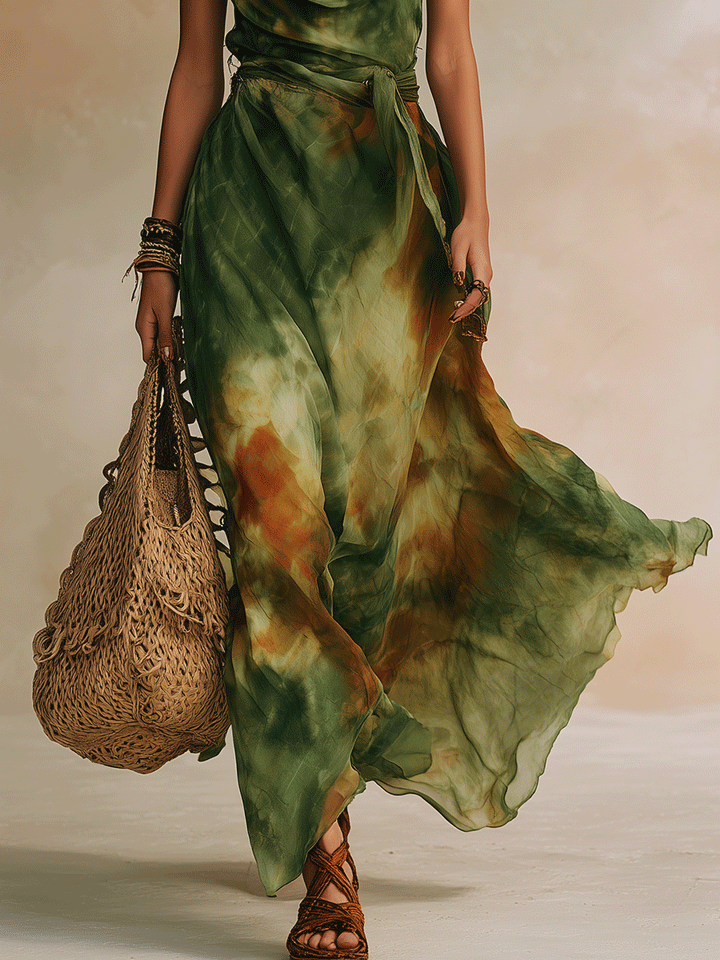 ELIRA | Maxi Kleid Grünes Abstract