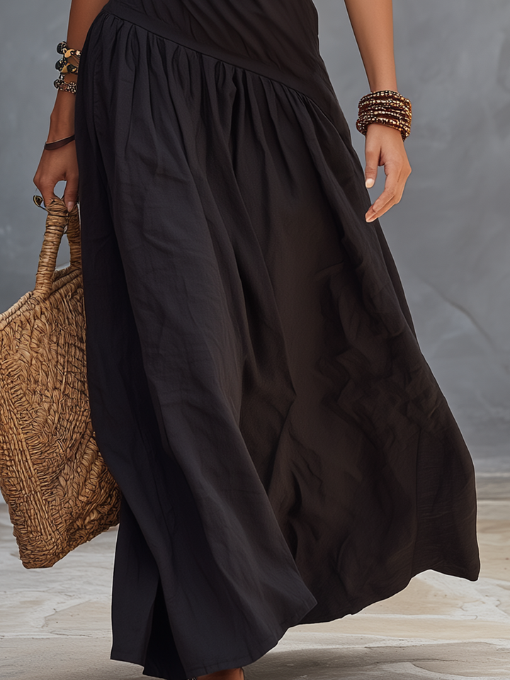 SELENA | Maxi Kleid Ein-Schulter Schwarz