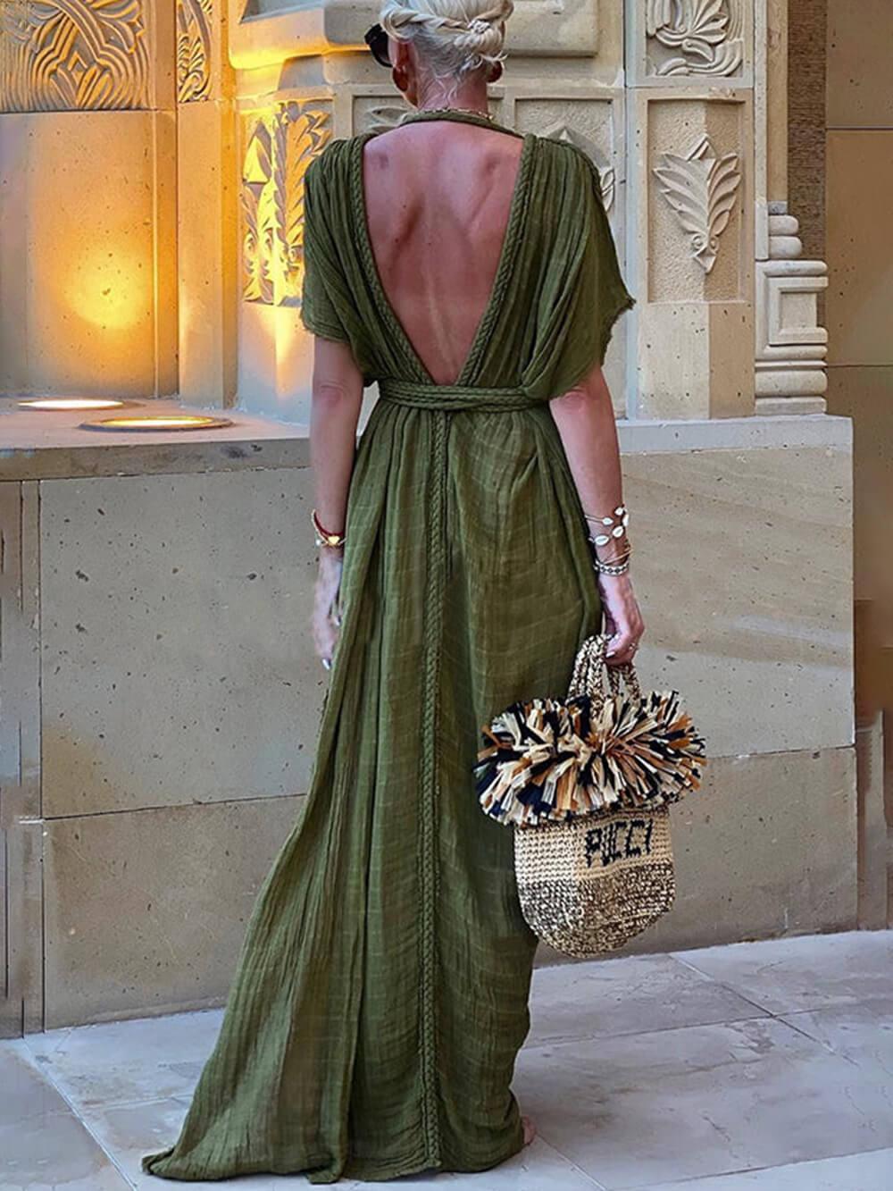 Elena | Kimono Drapierte Zöpfe Cover-Up Schlitz Maxi Kleid