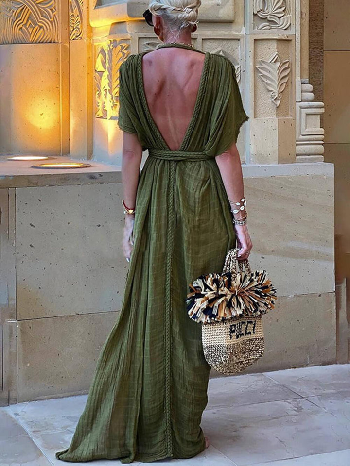 Elena | Kimono Drapierte Zöpfe Cover-Up Schlitz Maxi Kleid