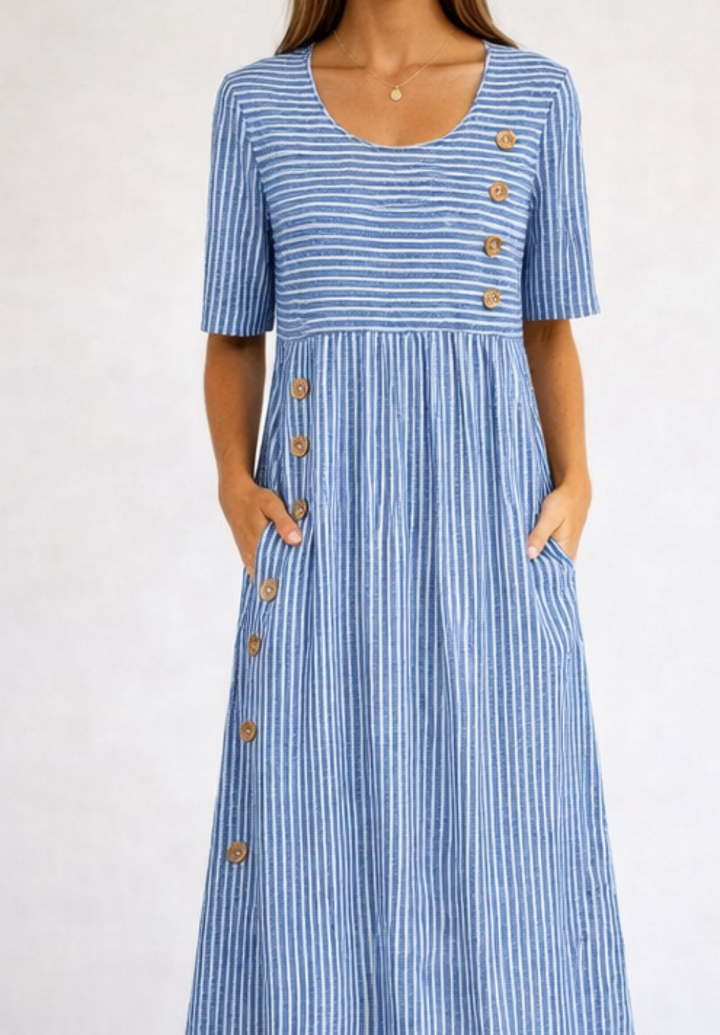 Gestreiftes Kleid mit Knopfdetails