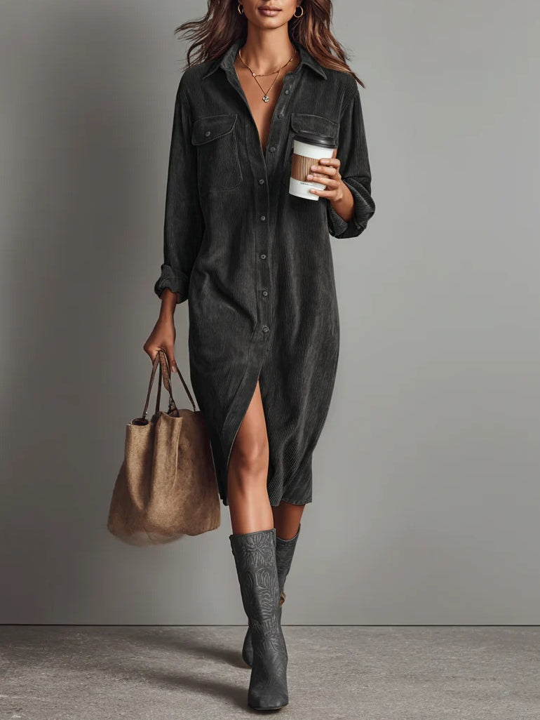 Sienna | Entspanntes Knopf-Midi-Kleid