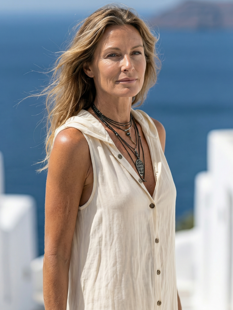Marune | Ärmelloses Maxikleid mit Knopfleiste und Kapuze