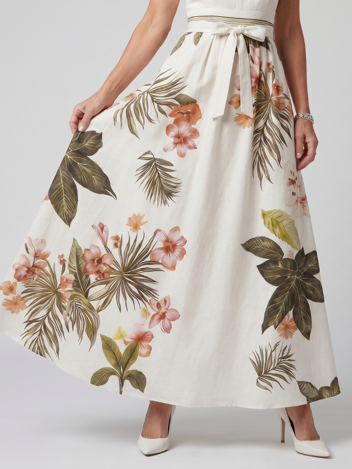 Wiese | Drapiertes Halter-Botanik-Panel-Maxikleid