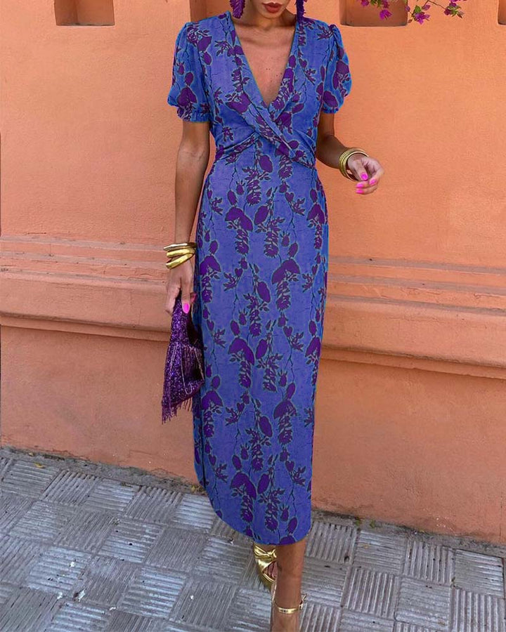 Abigail™ Schickes Blätterdruck V-Ausschnitt Kleid