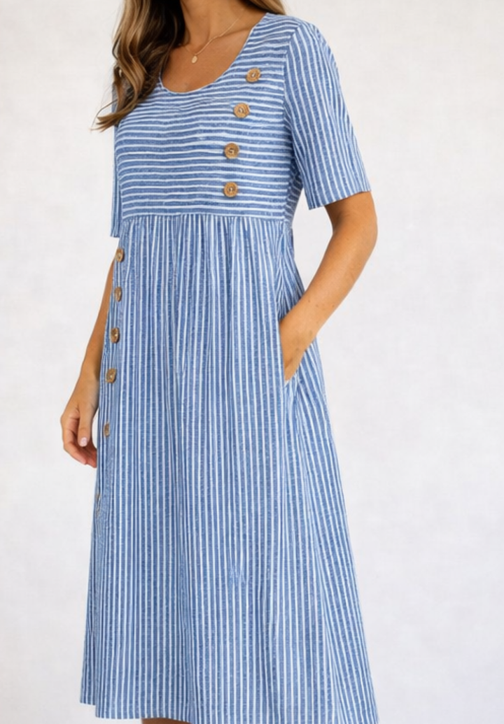 Gestreiftes Kleid mit Knopfdetails