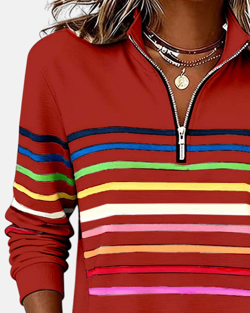 Vienna | Regenbogen gestreifter Zip-Sweatshirt