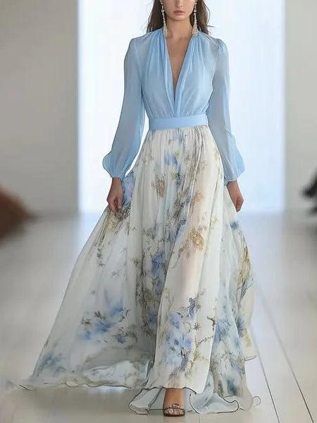 Madeleine | Atemberaubendes Maxikleid mit floralem Druck und V-Ausschnitt