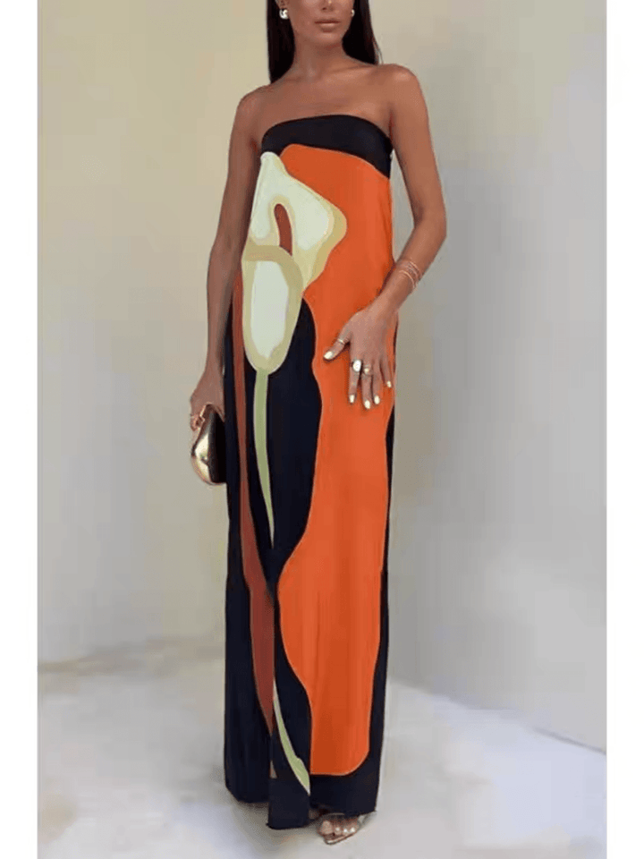 Joan | Küstlich Schicke Strapless Bedruckte Maxikleid für Partys