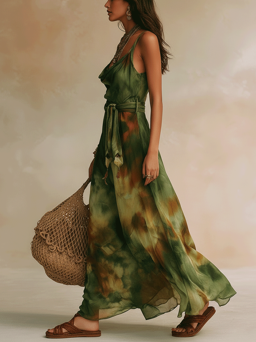 ELIRA | Maxi Kleid Grünes Abstract