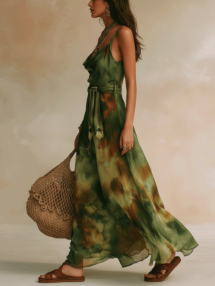 ELIRA | Maxi Kleid Grünes Abstract
