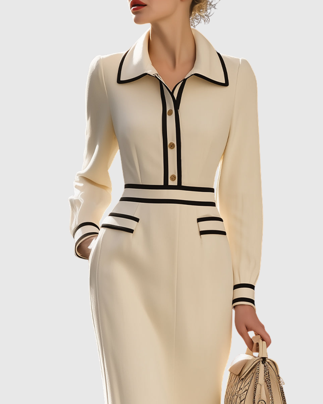 Aderyn | Maßgeschneidertes Midi-Kleid mit Knopfdetails