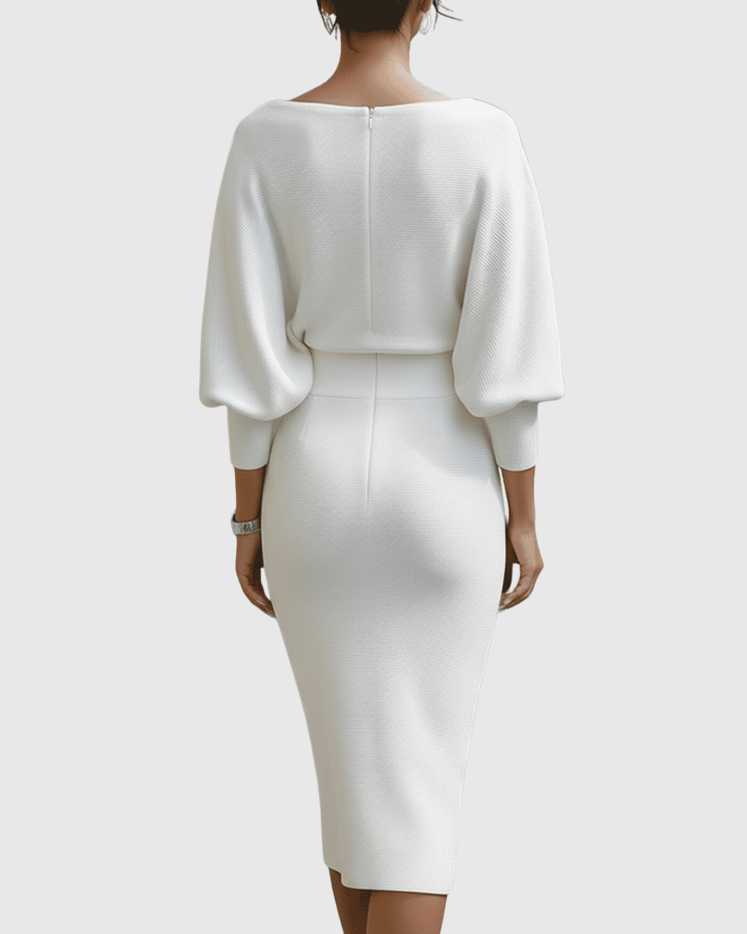 Ismeria | Weißes Drapiertes Batwing Midi Kleid