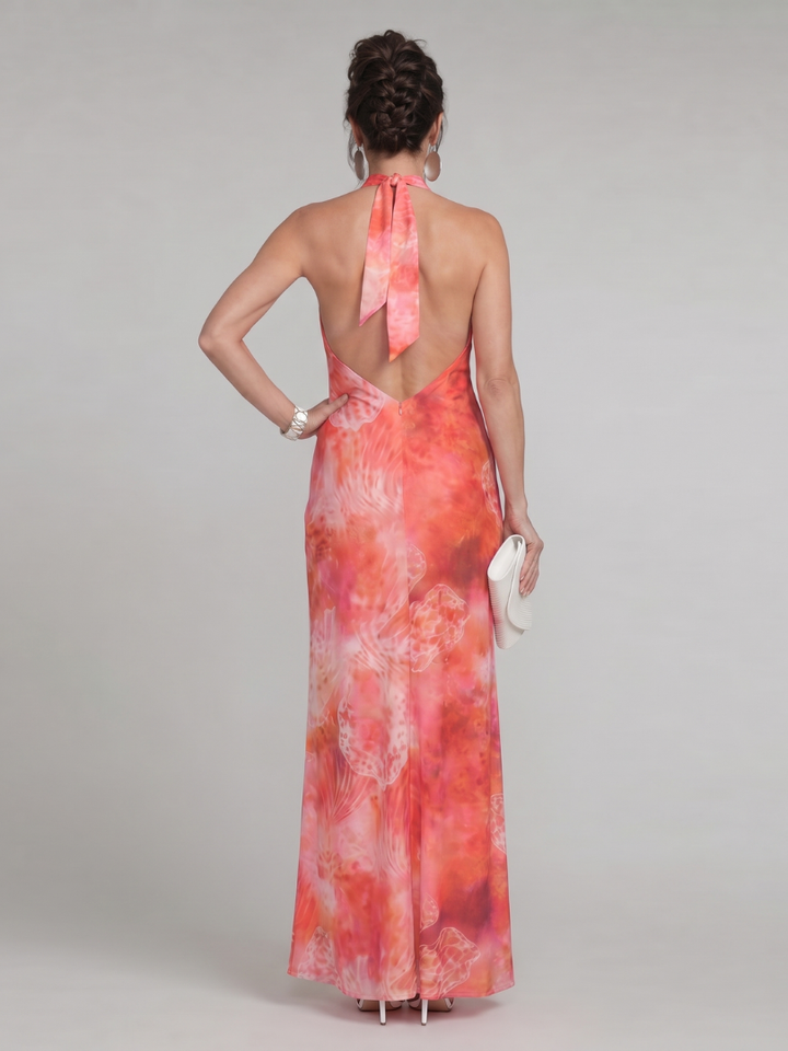Coraline | Halterneck Maxikleid mit Druckmuster