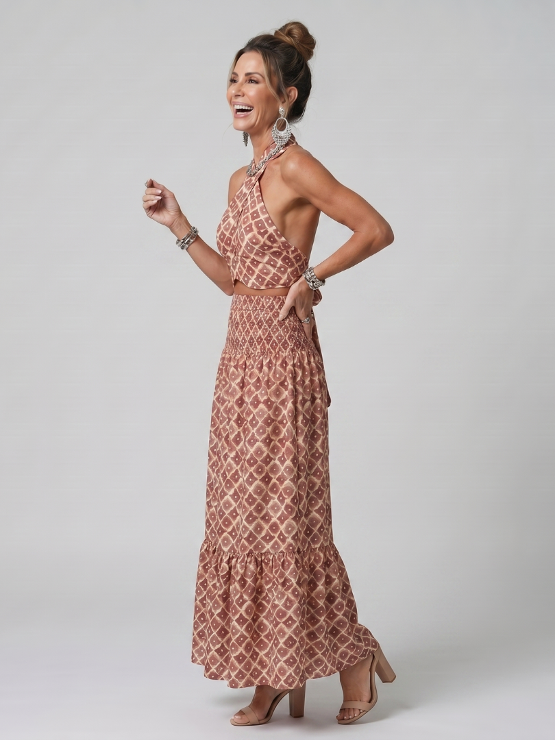 Amira | Geometrischer Print Cutout Midi Kleid