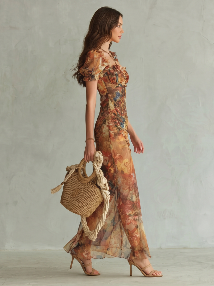 Ciel | Midi-Kleid mit Rüschenärmel und Raffung