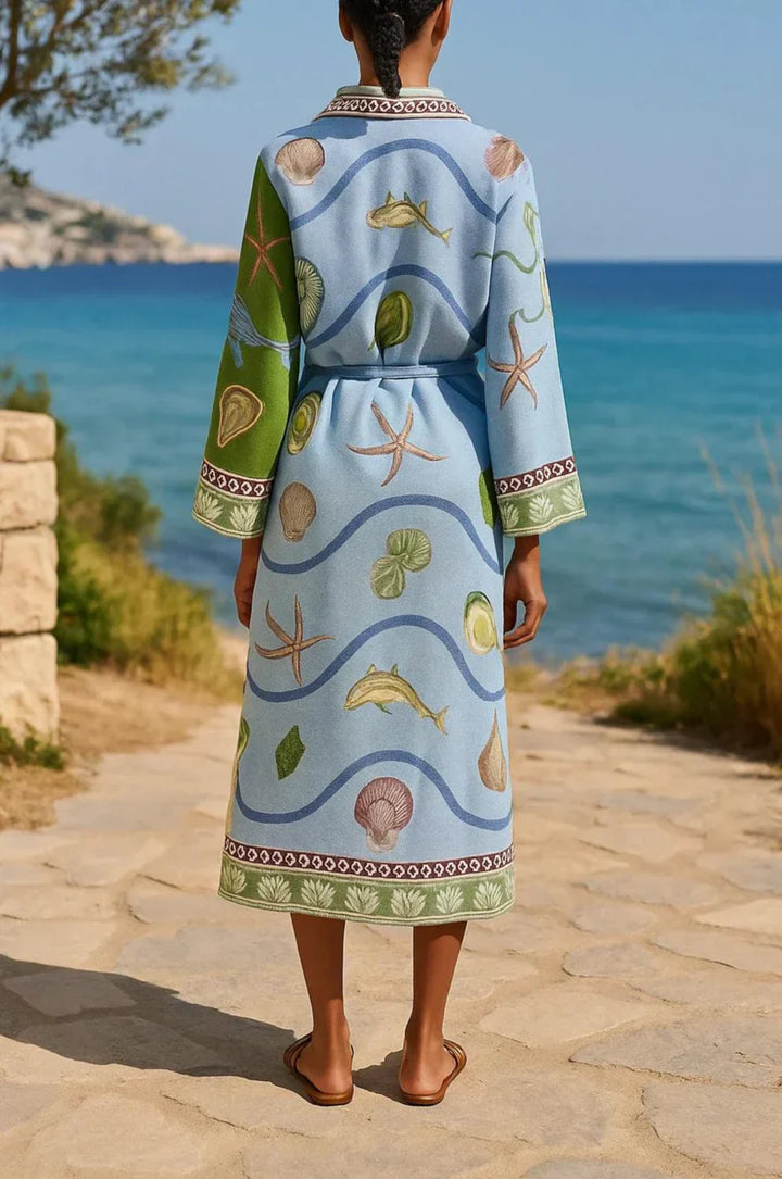 Sandra | Gurtbedrucktes Twill-Midi-Hemdkleid