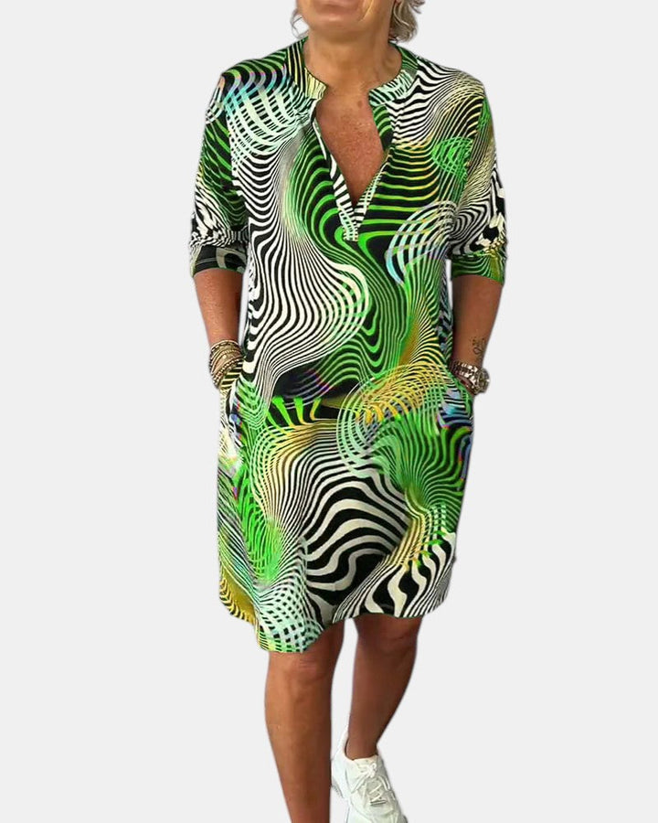 Jessica™ | Farbenfrohes V-Ausschnitt Kleid
