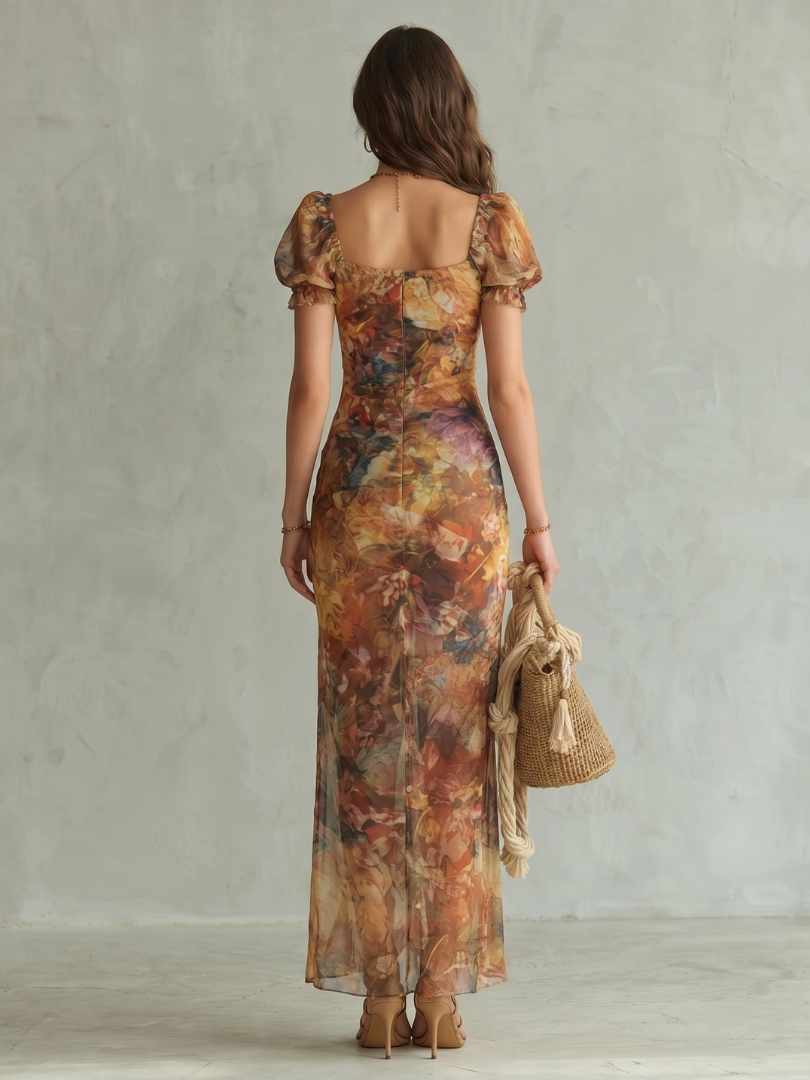 Ciel | Midi-Kleid mit Rüschenärmel und Raffung