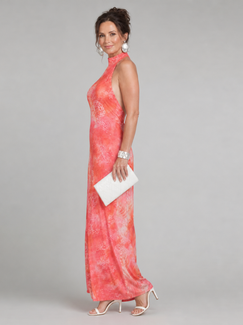 Coraline | Halterneck Maxikleid mit Druckmuster