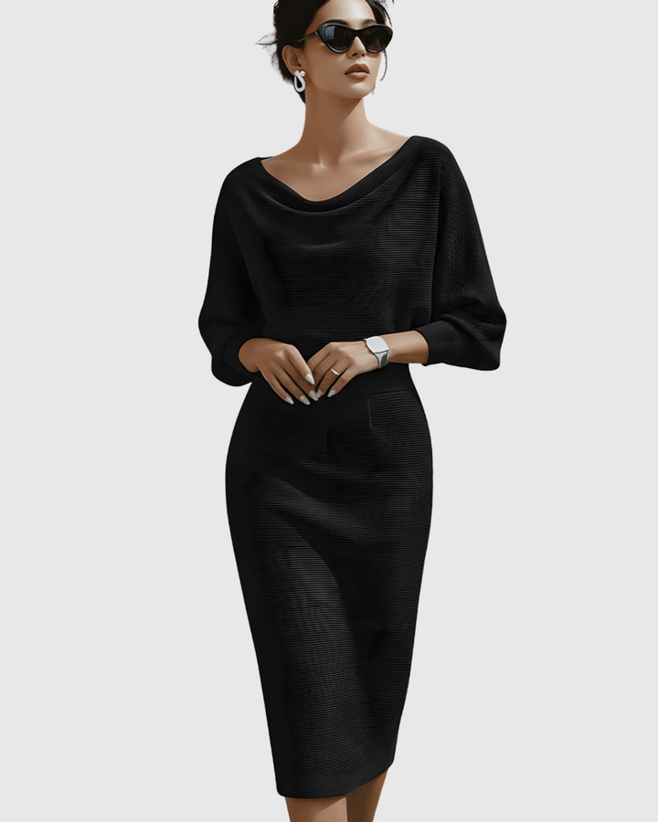 Ismeria | Weißes Drapiertes Batwing Midi Kleid