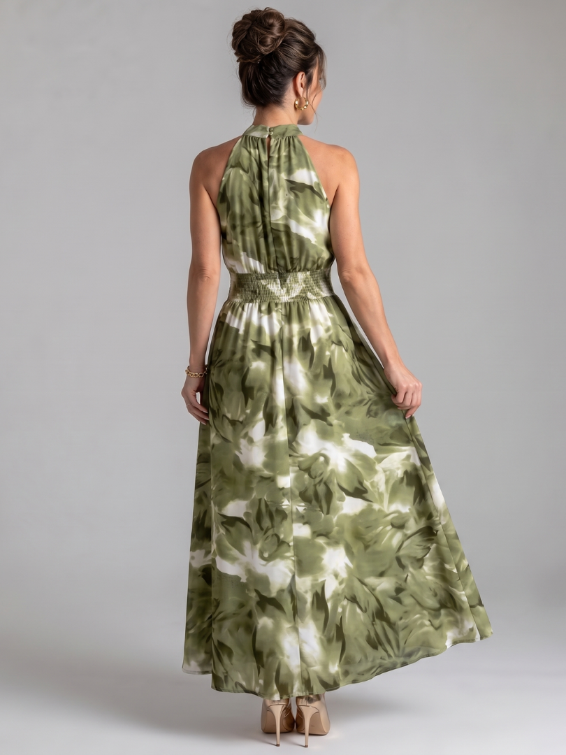Olivia | Midikleid mit gerafftem Bund und abstraktem Print