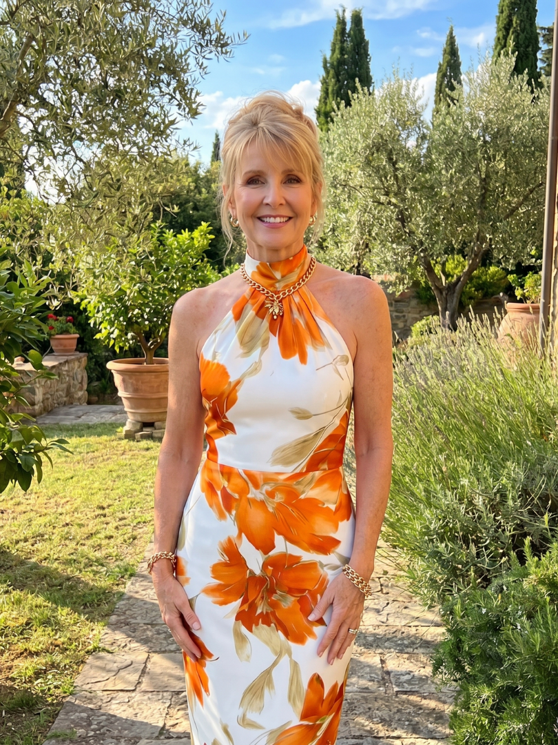 Zinnara | Halterneck Blumenmuster Midi-Kleid