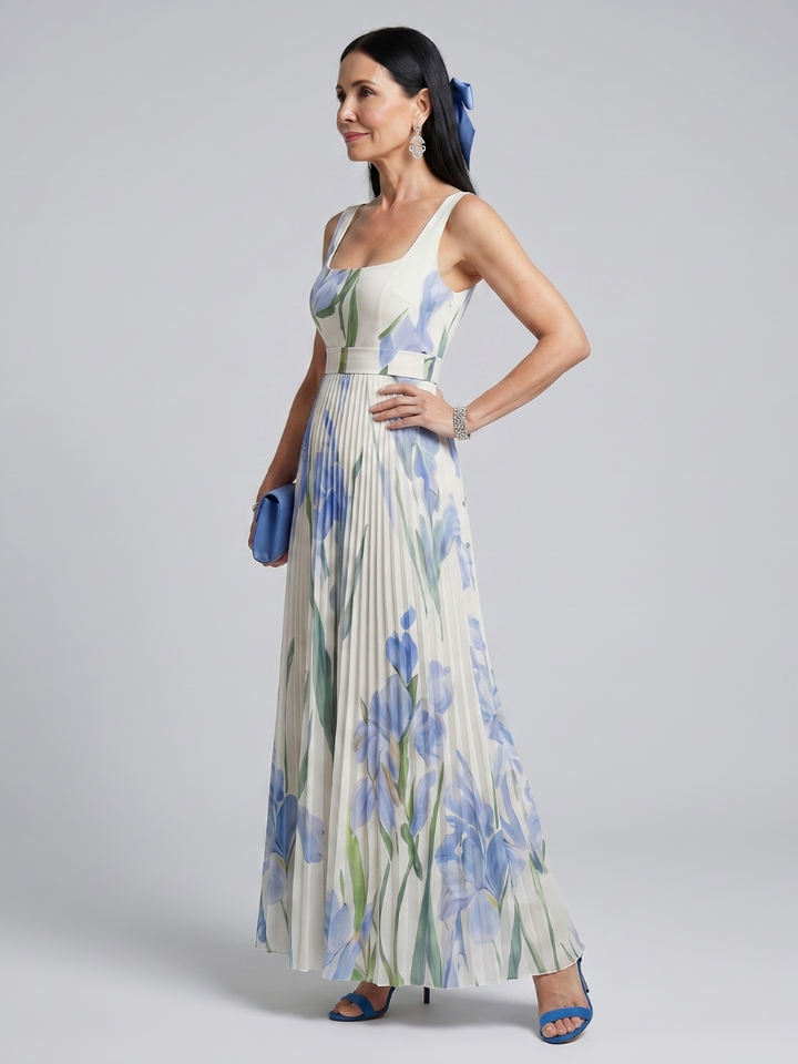 Ophelia | Ärmelloses Midikleid mit quadratischem Ausschnitt und Blumenmuster