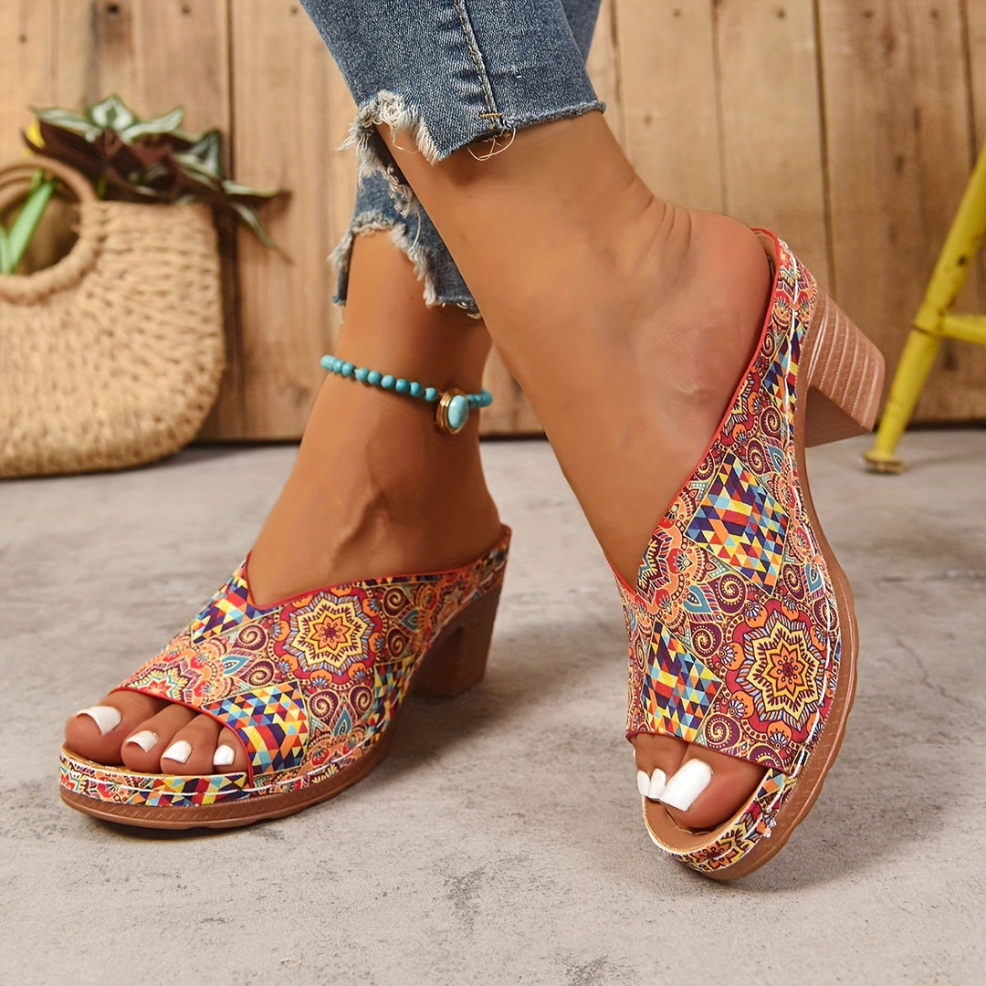 Sophia | Florale Chunky Heel Sandalen