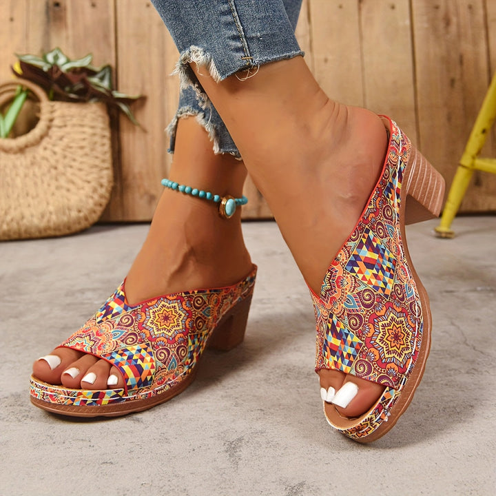 Sophia | Florale Chunky Heel Sandalen